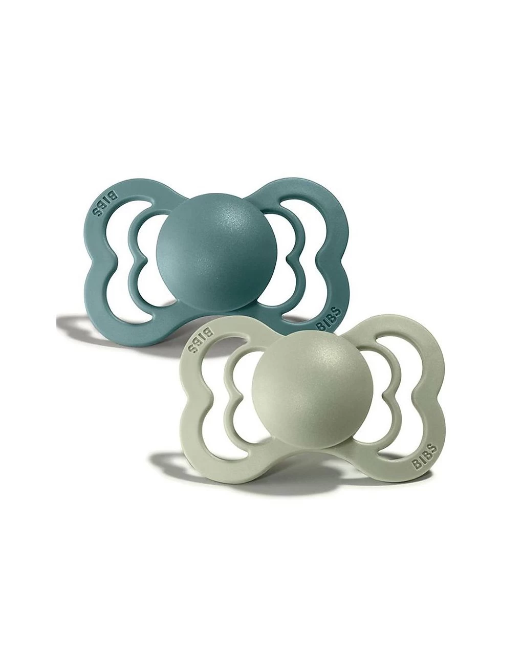 Set 2 Ciucci Tettarella Simmetrica In Gomma Naturale 6/18 Mesi - Colore Island Sea E Verde Salvia - Bibs - immagine 2