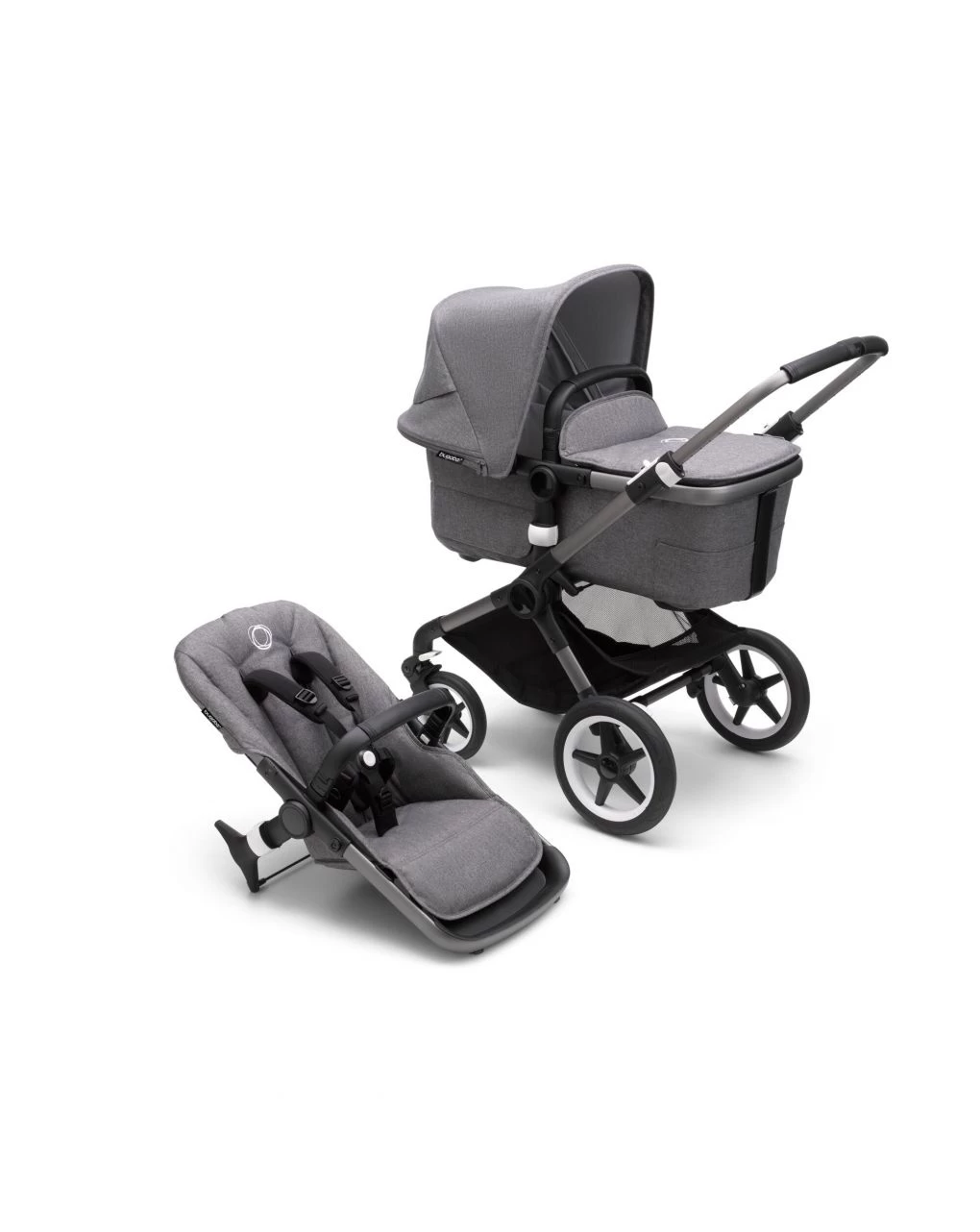 Bugaboo Fox 3 Navicella E Passeggino Telaio Graphite, Tessuti E Cappottina Grey Melange