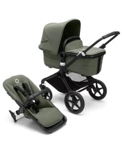 Bugaboo Fox 3 Navicella E Passeggino Telaio Black, Tessuti E Cappottina Forest Green