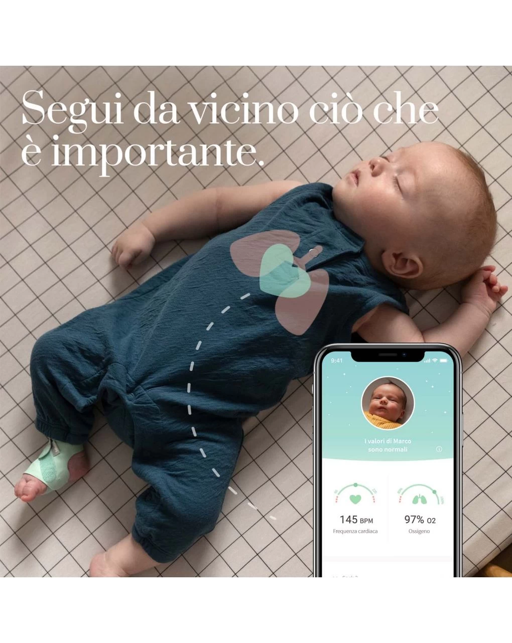 Smart Sock 3 - Baby Monitor Intelligente Blu Avio - Owlet - immagine 2